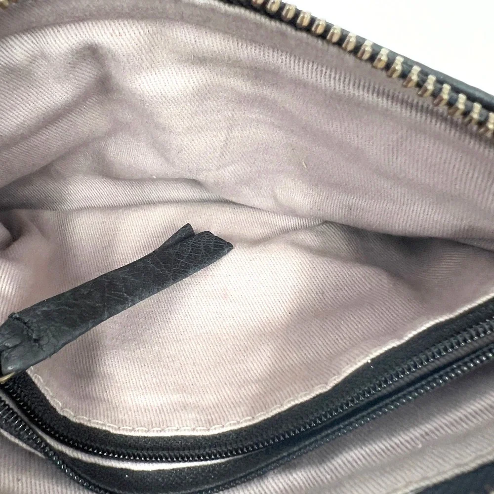Day & Mood Anni Clutch Navy Black Leather Wristlet Zip Pouch  5x8 Anthropologie